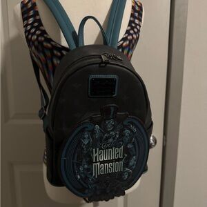 Disney Loungefly Haunted Mansion Mini Backpack – Black/White/Blue – Used